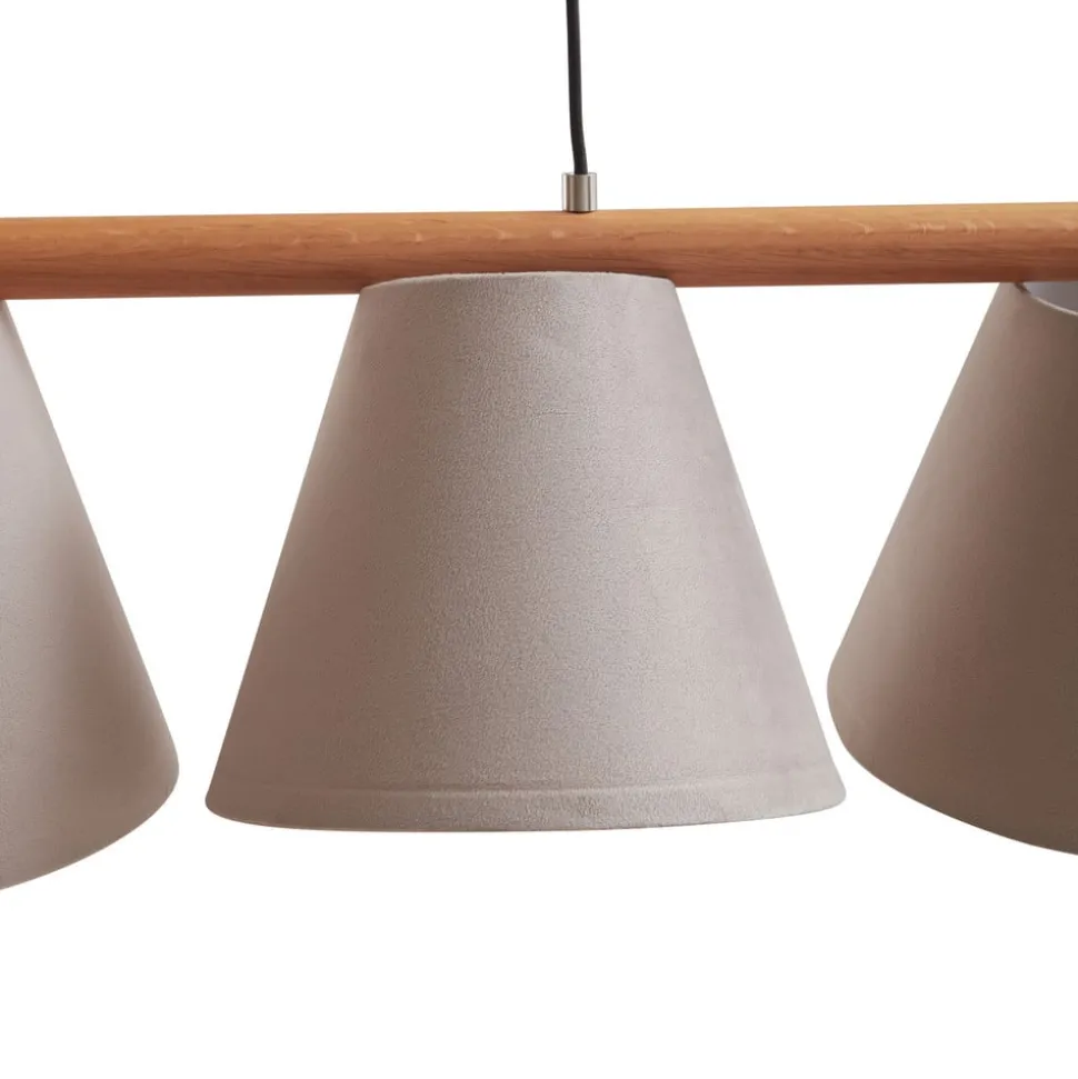 Lucande hanglamp Jinda, grijs, hout, stof, 120 cm, E27