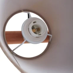 Lucande hanglamp Jinda, grijs, hout, stof, 120 cm, E27