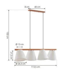 Lucande hanglamp Jinda, wit, hout, stof, 120 cm, E27