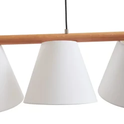 Lucande hanglamp Jinda, wit, hout, stof, 120 cm, E27