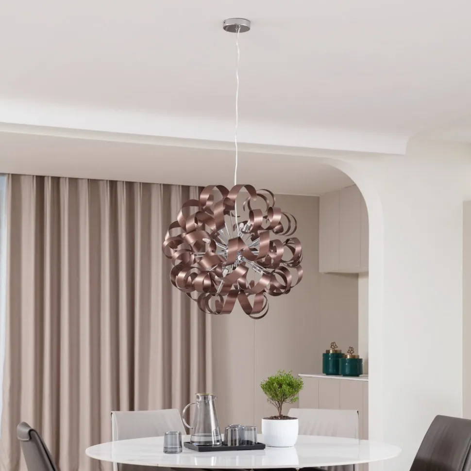 Lucande hanglamp Kaelor, Ø 60 cm, koperkleurig, aluminium