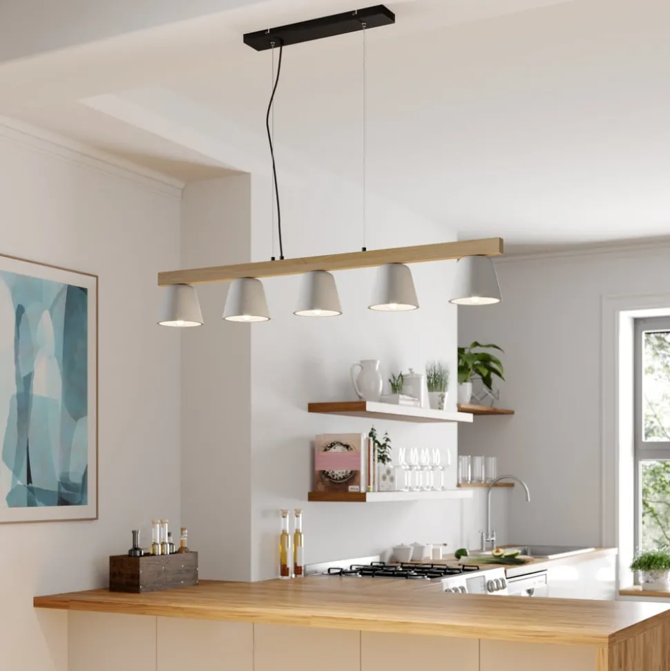 Lucande hanglamp Kalinda, grijs, beton, 110,5 cm lang, E14