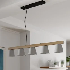 Lucande hanglamp Kalinda, grijs, beton, 110,5 cm lang, E14