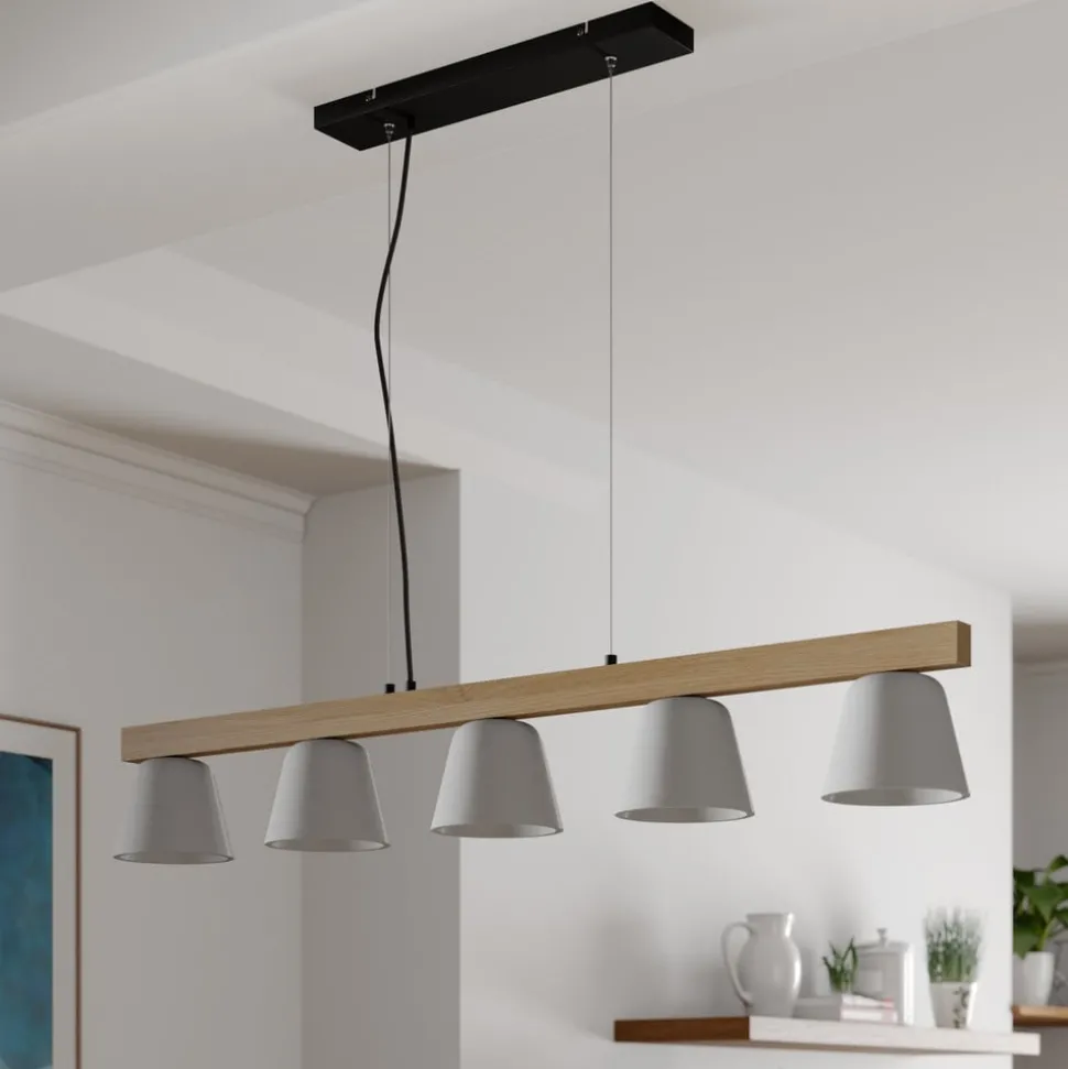 Lucande hanglamp Kalinda, grijs, beton, 110,5 cm lang, E14