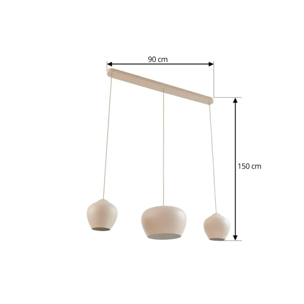 Lucande hanglamp Malisa, beige, 3-lamps, metaal, 90 cm