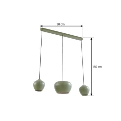 Lucande hanglamp Malisa, groen, 3-lamps, metaal, lengte 90cm