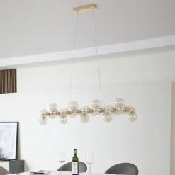 Lucande hanglamp Naelen, goud/oranje, 125 cm, glas, G9