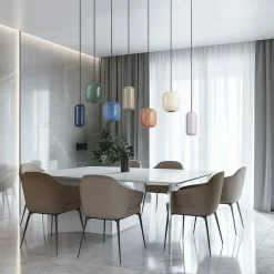 Lucande hanglamp Narion, 7-lamps, kleurrijk, metaal, GU10