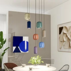 Lucande hanglamp Narion, rond, 7-lamps, kleurrijk, metaal