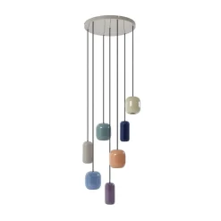 Lucande hanglamp Narion, rond, 7-lamps, kleurrijk, metaal