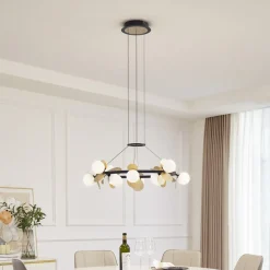 Lucande hanglamp Pallo, 12-lamps, zwart/goud, glas