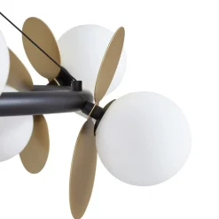 Lucande hanglamp Pallo, 12-lamps, zwart/goud, glas