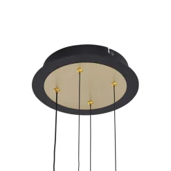 Lucande hanglamp Pallo, 12-lamps, zwart/goud, glas
