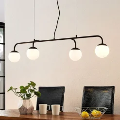 Lucande hanglamp Rama, zwart, ijzer, glas, 112 cm lang