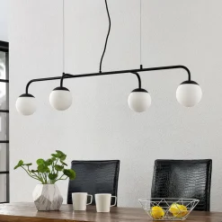 Lucande hanglamp Rama, zwart, ijzer, glas, 112 cm lang