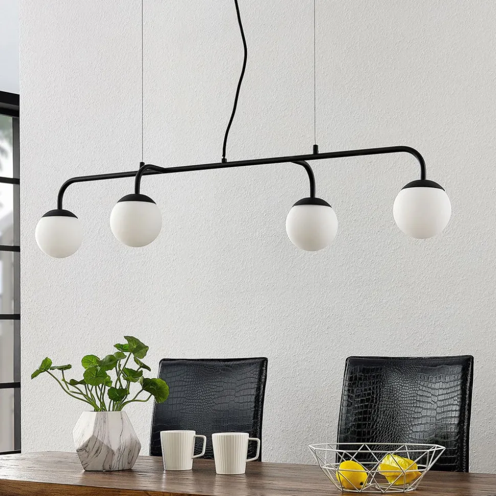Lucande hanglamp Rama, zwart, ijzer, glas, 112 cm lang