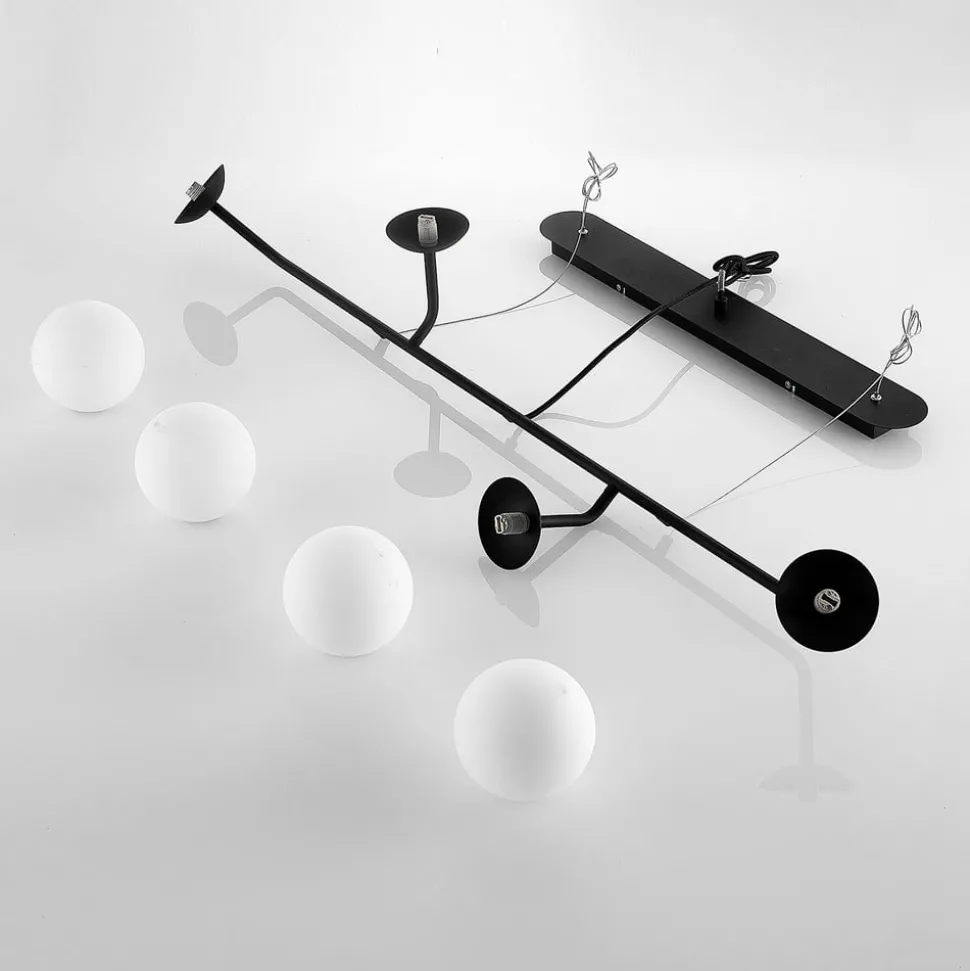 Lucande hanglamp Rama, zwart, ijzer, glas, 112 cm lang