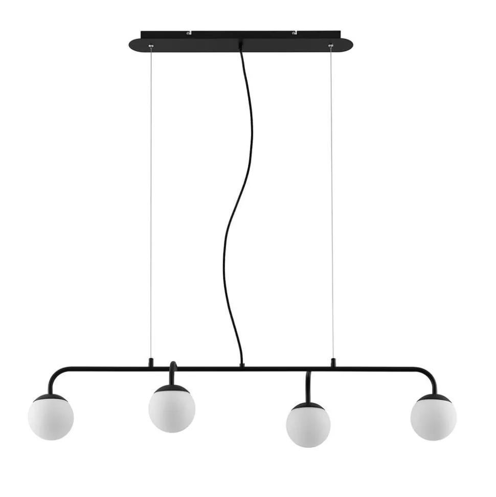 Lucande hanglamp Rama, zwart, ijzer, glas, 112 cm lang