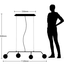 Lucande hanglamp Rama, zwart, ijzer, glas, 112 cm lang