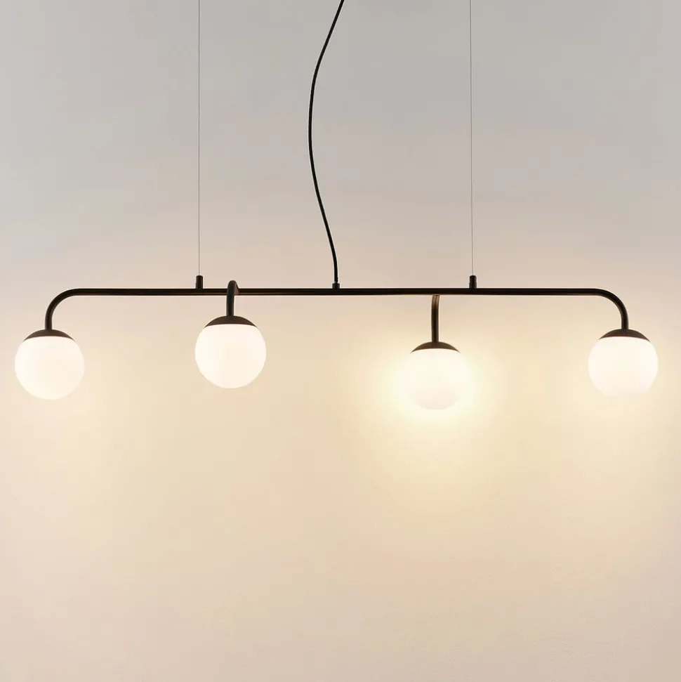 Lucande hanglamp Rama, zwart, ijzer, glas, 112 cm lang