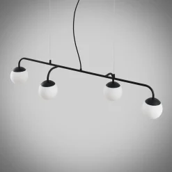 Lucande hanglamp Rama, zwart, ijzer, glas, 112 cm lang