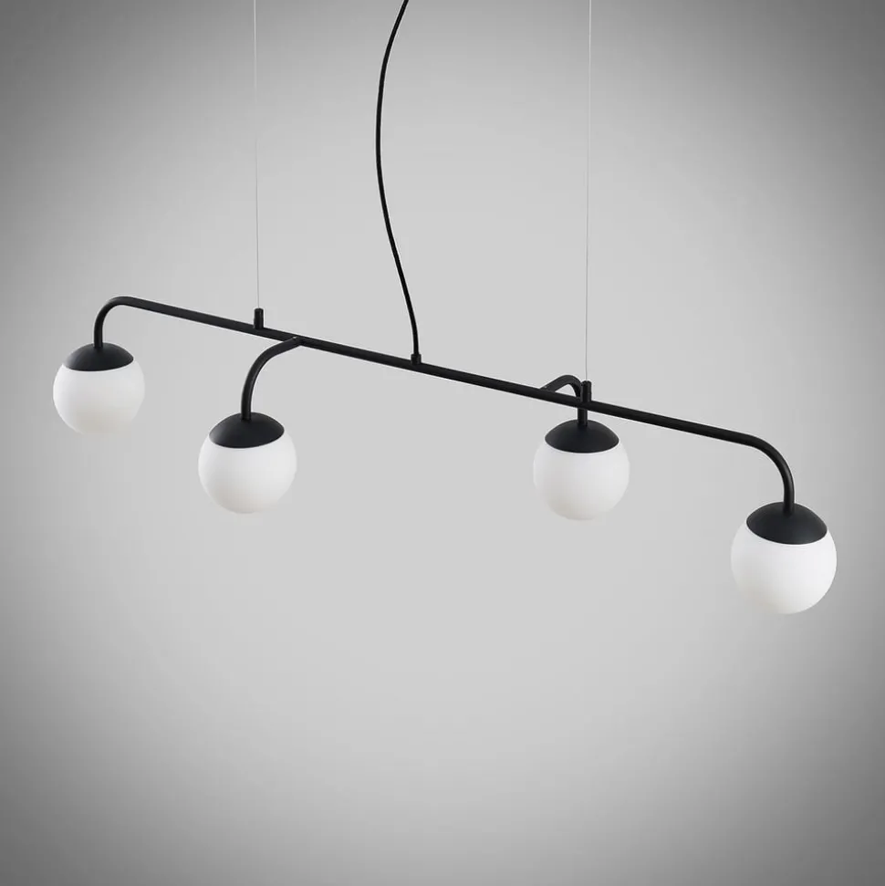 Lucande hanglamp Rama, zwart, ijzer, glas, 112 cm lang