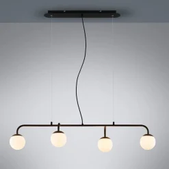 Lucande hanglamp Rama, zwart, ijzer, glas, 112 cm lang