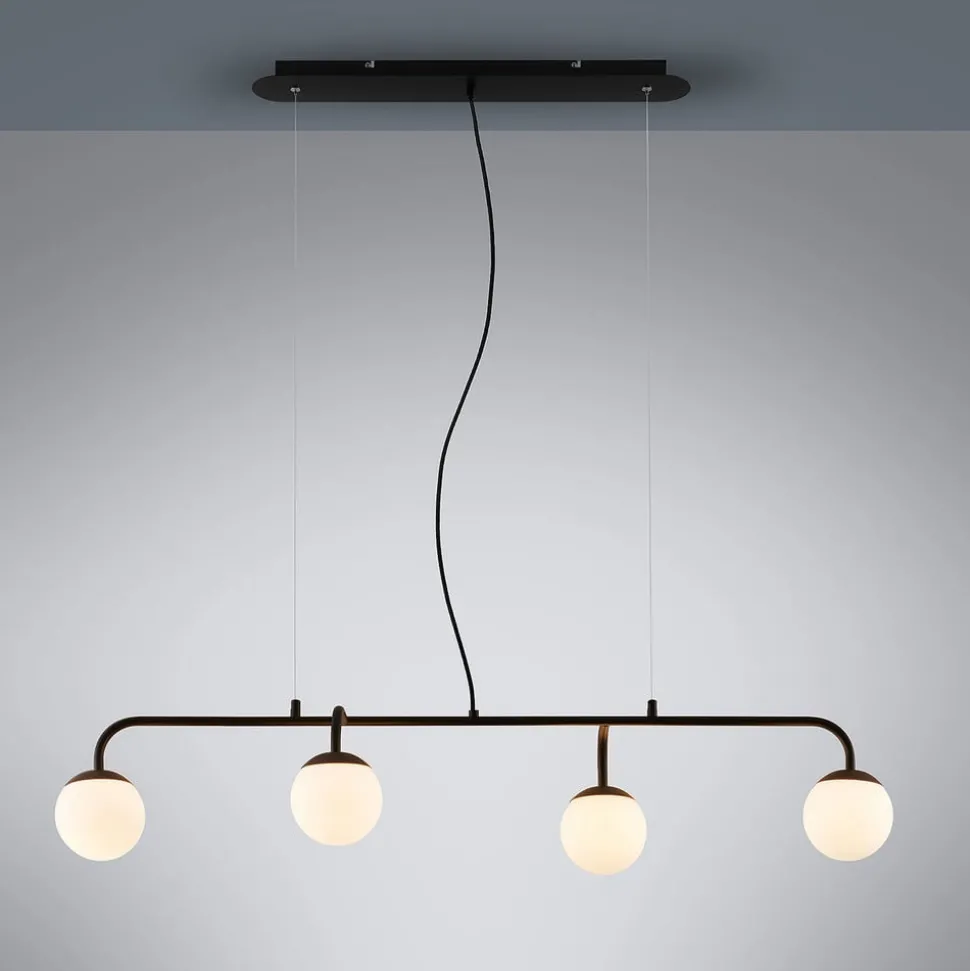 Lucande hanglamp Rama, zwart, ijzer, glas, 112 cm lang