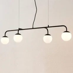 Lucande hanglamp Rama, zwart, ijzer, glas, 112 cm lang