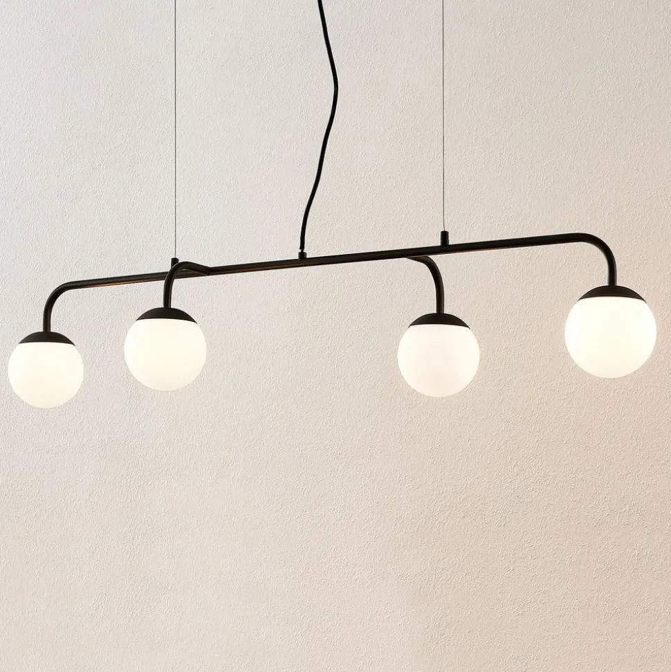 Lucande hanglamp Rama, zwart, ijzer, glas, 112 cm lang