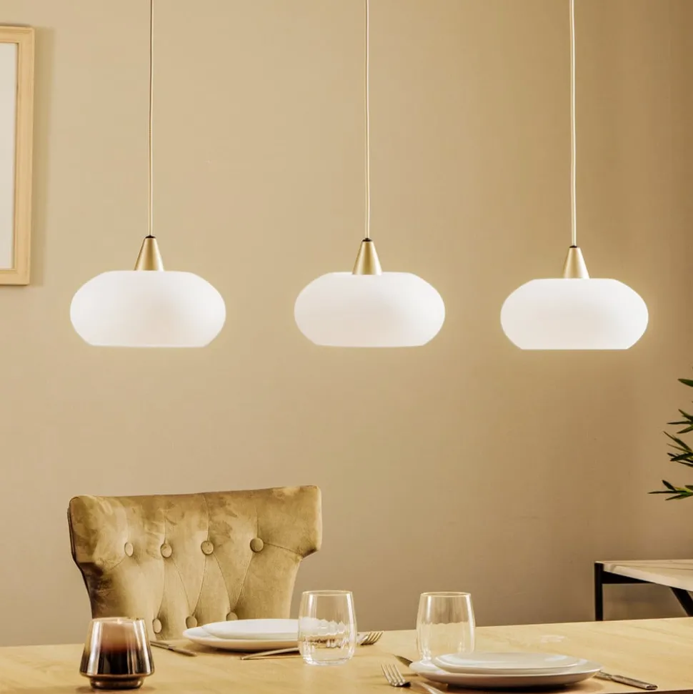 Lucande hanglamp Sharvil, 3-lamps, wit, glas, 97cm