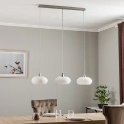 Lucande hanglamp Sharvil, 3-lamps, wit, glas, 97cm