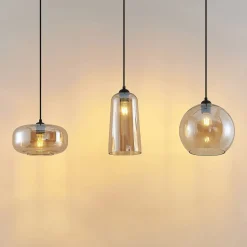 Lucande hanglamp Wilja, amber, glas, 111 cm, 3-lamps, E27