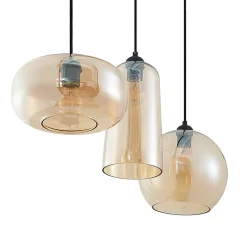 Lucande hanglamp Wilja, amber, glas, 111 cm, 3-lamps, E27