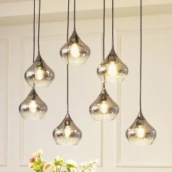 Lucande Jarven hanglamp, 7-lamps, zwart, glas