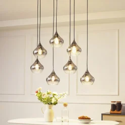 Lucande Jarven hanglamp, 7-lamps, zwart, glas