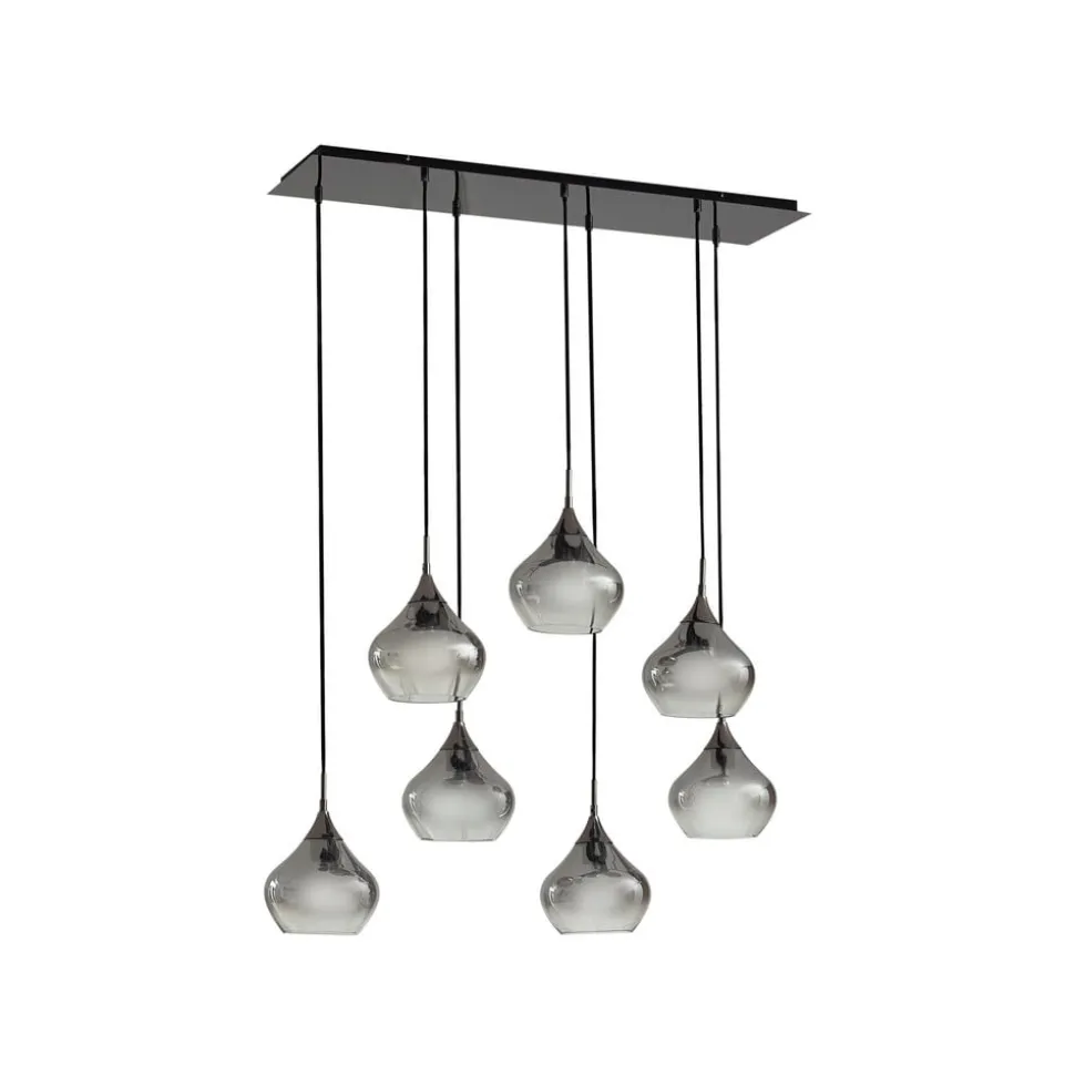 Lucande Jarven hanglamp, 7-lamps, zwart, glas