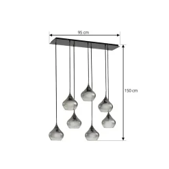 Lucande Jarven hanglamp, 7-lamps, zwart, glas