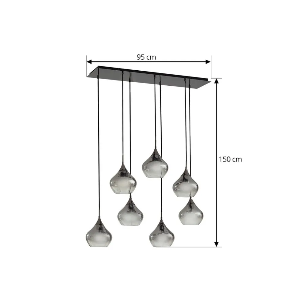 Lucande Jarven hanglamp, 7-lamps, zwart, glas