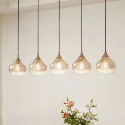 Lucande Jarven hanglamp, 5-lamps, zwart, glas