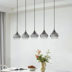 Lucande Jarven hanglamp, 5-lamps, zwart, glas