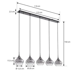 Lucande Jarven hanglamp, 5-lamps, zwart, glas