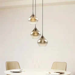 Lucande Jarven hanglamp, 3-lamps, zwart, glas