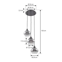 Lucande Jarven hanglamp, 3-lamps, zwart, glas