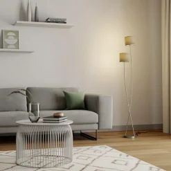 Lucande Juljana vloerlamp, 2-lamps, stoffen kap