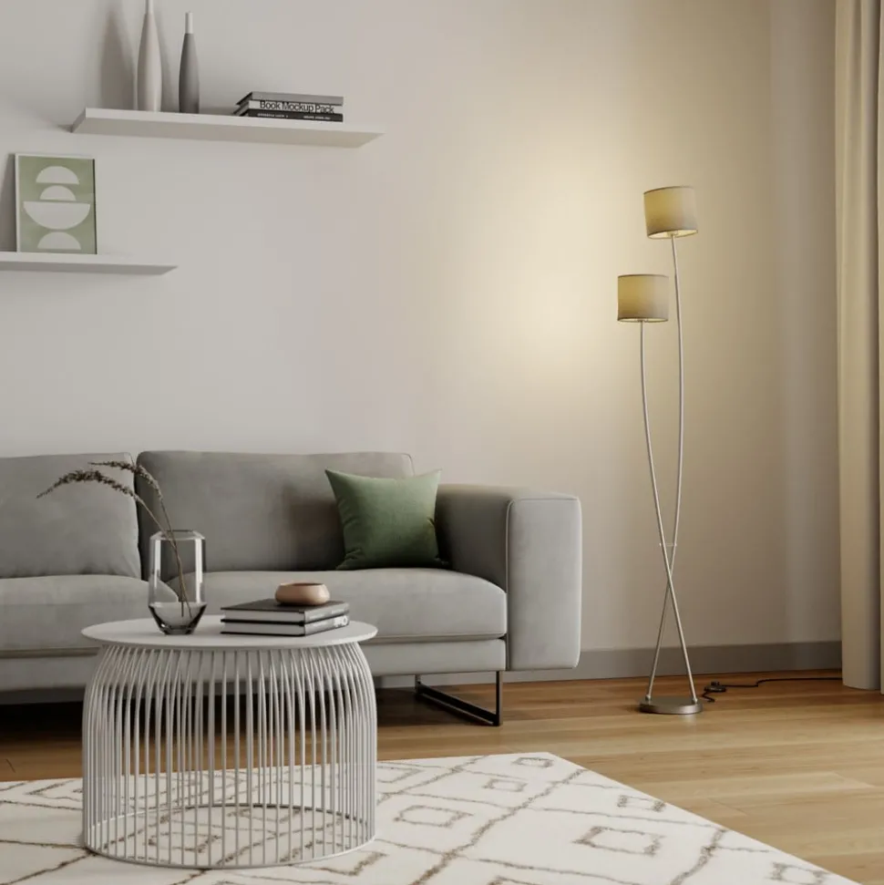 Lucande Juljana vloerlamp, 2-lamps, stoffen kap