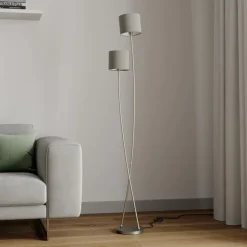 Lucande Juljana vloerlamp, 2-lamps, stoffen kap