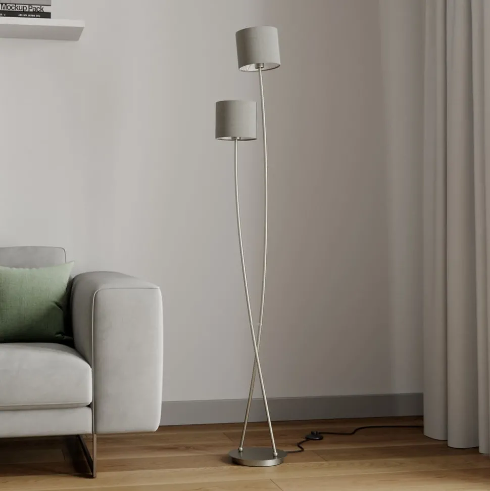 Lucande Juljana vloerlamp, 2-lamps, stoffen kap