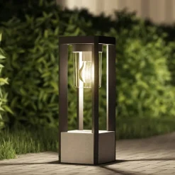 Lucande Kalisa sokkellamp, E27, IP44, 42 cm, grijs, metaal