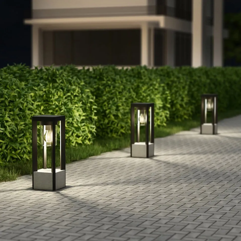 Lucande Kalisa sokkellamp, E27, IP44, 42 cm, grijs, metaal